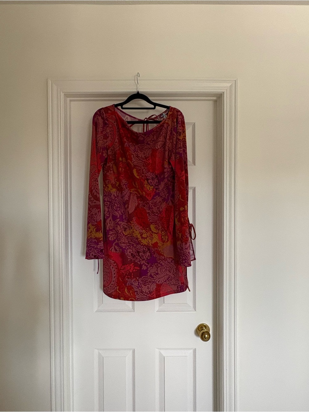 Urban Outfitters Red and Pink Paisley Long-Sleeve Tunic Dress